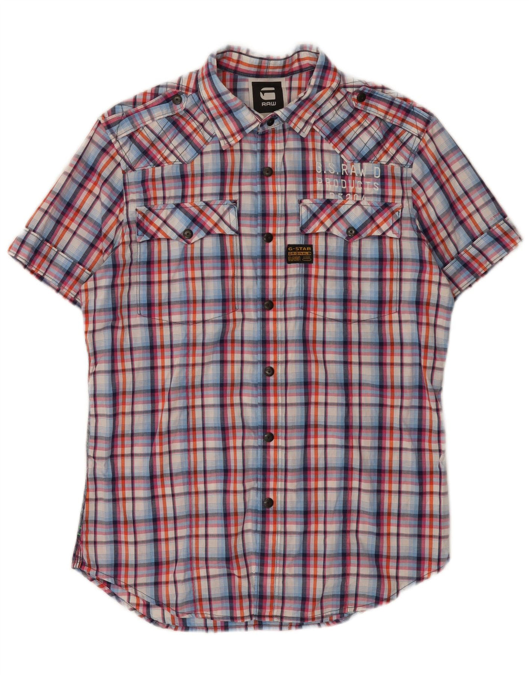 G-Star Mens Graphic Short Sleeve Shirt Medium Multicoloured Check Cotton