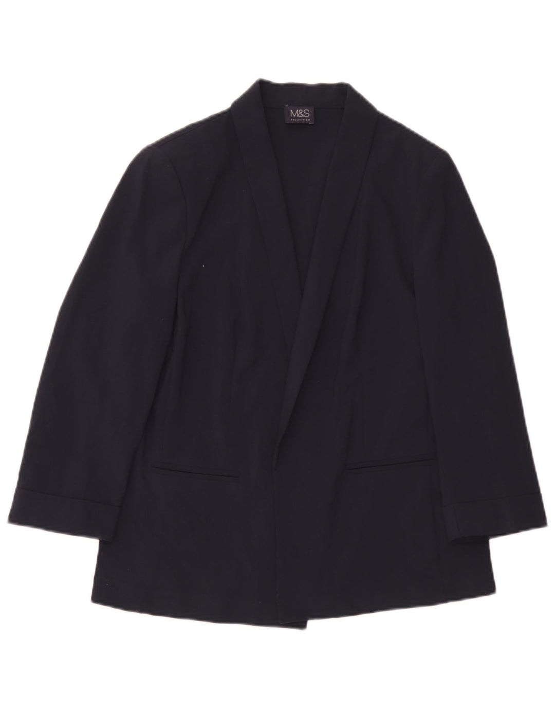 Marks & Spencer Womens Open Blazer Jacket UK 12 Medium Navy Blue Polyester