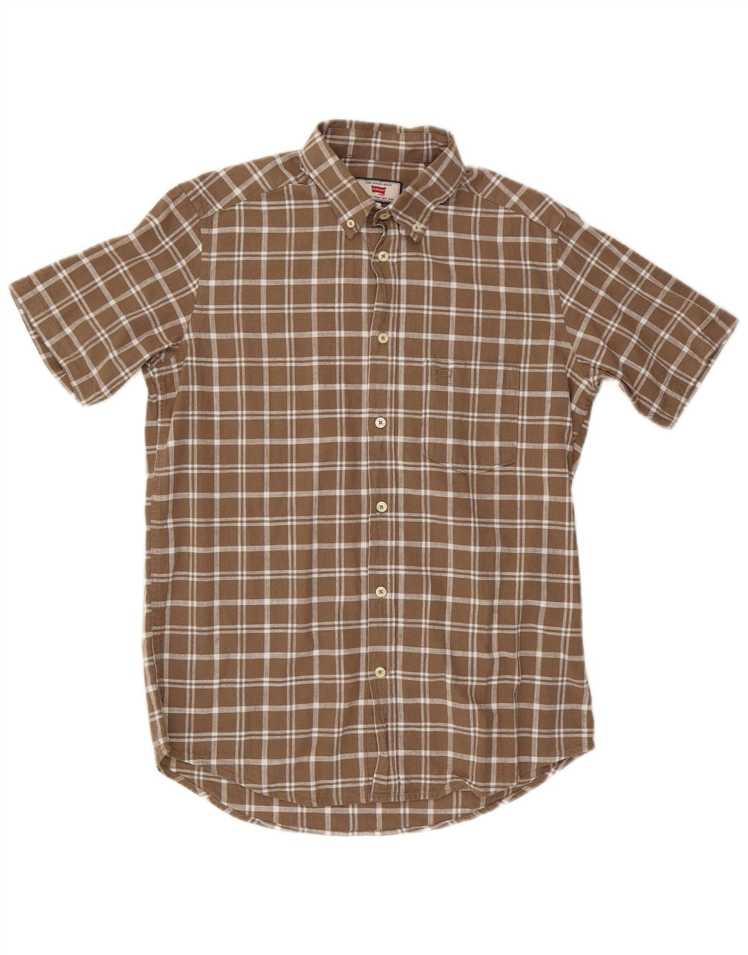 Carrera Mens Short Sleeve Shirt Medium Brown Check Cotton