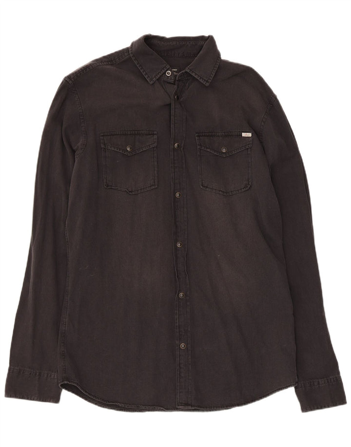 JACK & JONES Ανδρικό τζιν πουκάμισο μεσαίο μαύρο βαμβακερό