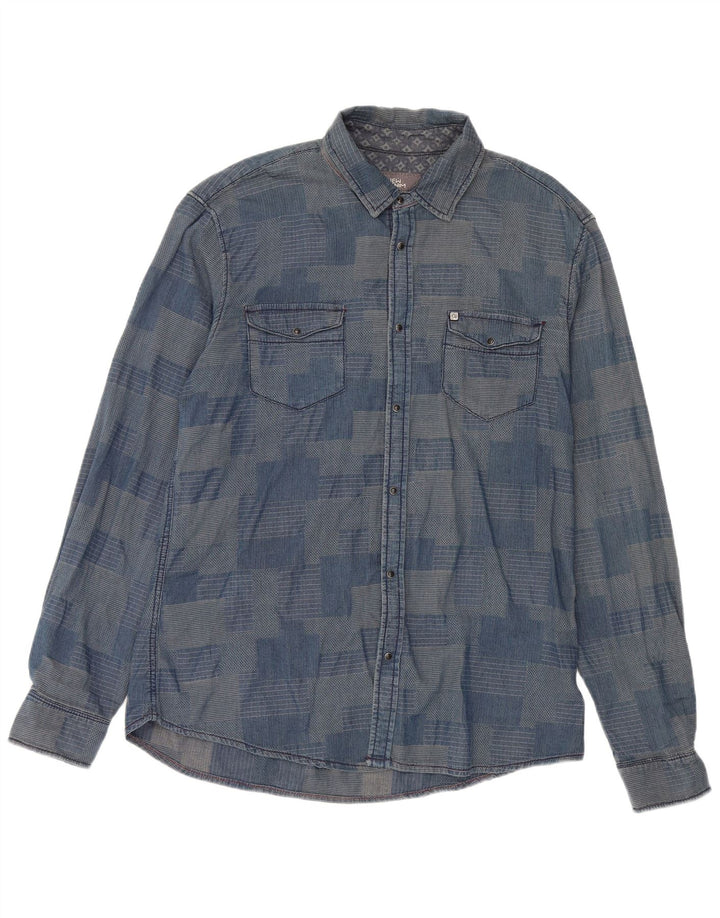 Gaudi Mens Shirt 2XL Blue Patchwork Cotton