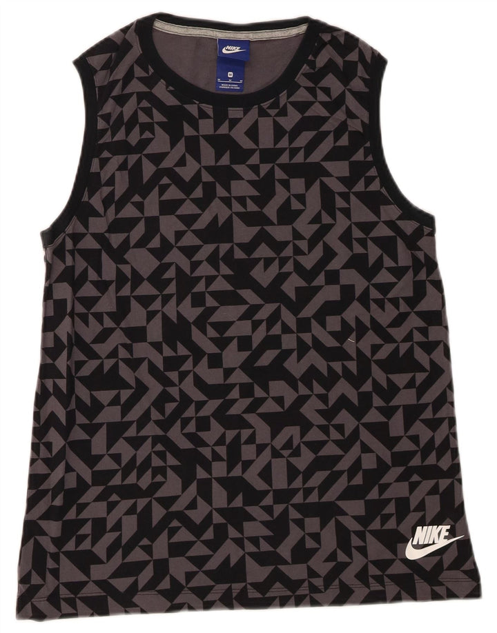 NIKE Womens Vest Top UK 12 Medium Black Geometric