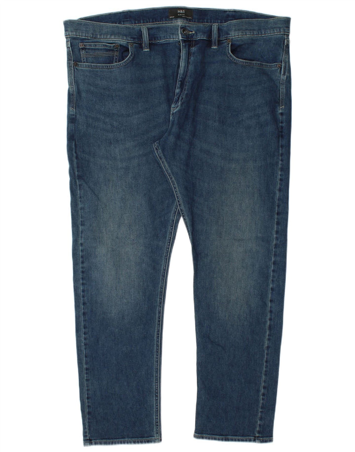 Marks & Spencer Herren Slim Jeans W42 L29 Blaue Baumwolle