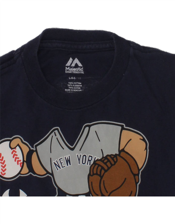 MAJESTIC Boys Graphic T-Shirt Top 7-8 Years Large Navy Blue Cotton | Vintage Majestic | Thrift | Second-Hand Majestic | Used Clothing | Messina Hembry 