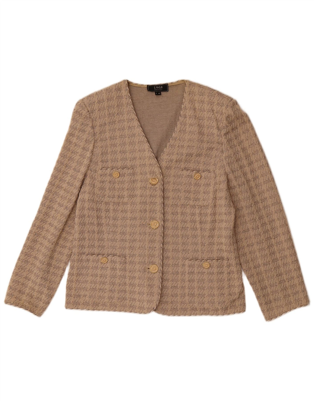 Liola Womens 3 Button 3/4 Sleeve Blazer Jacket UK 16 Large Beige Cotton