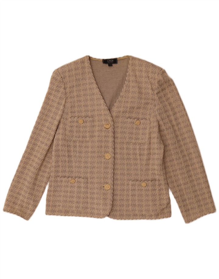 Liola Womens 3 Button 3/4 Sleeve Blazer Jacket UK 16 Large Beige Cotton