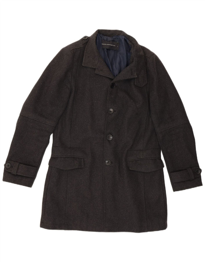 FRENCH CONNECTION Mens Military Overcoat UK 40 Large Grey Wool