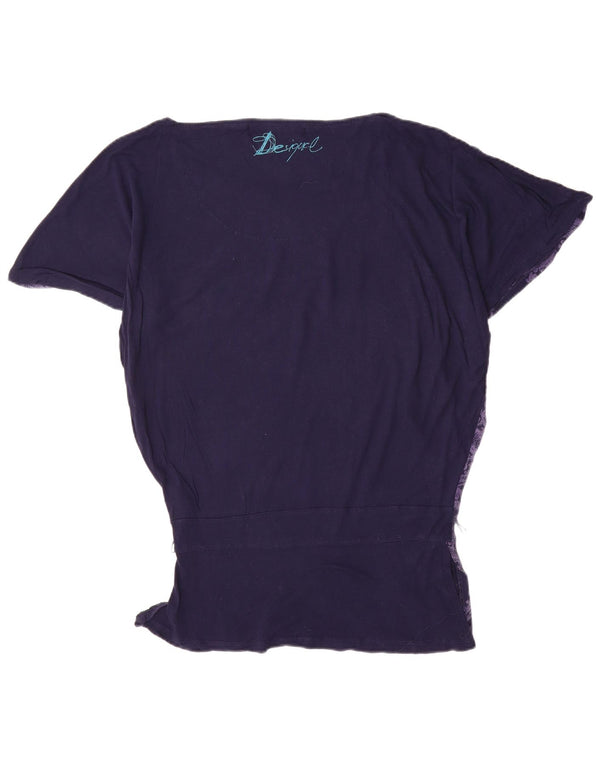 Desigual Mujer Batwing Blusa Top UK 10 Small Azul Marino Viscosa