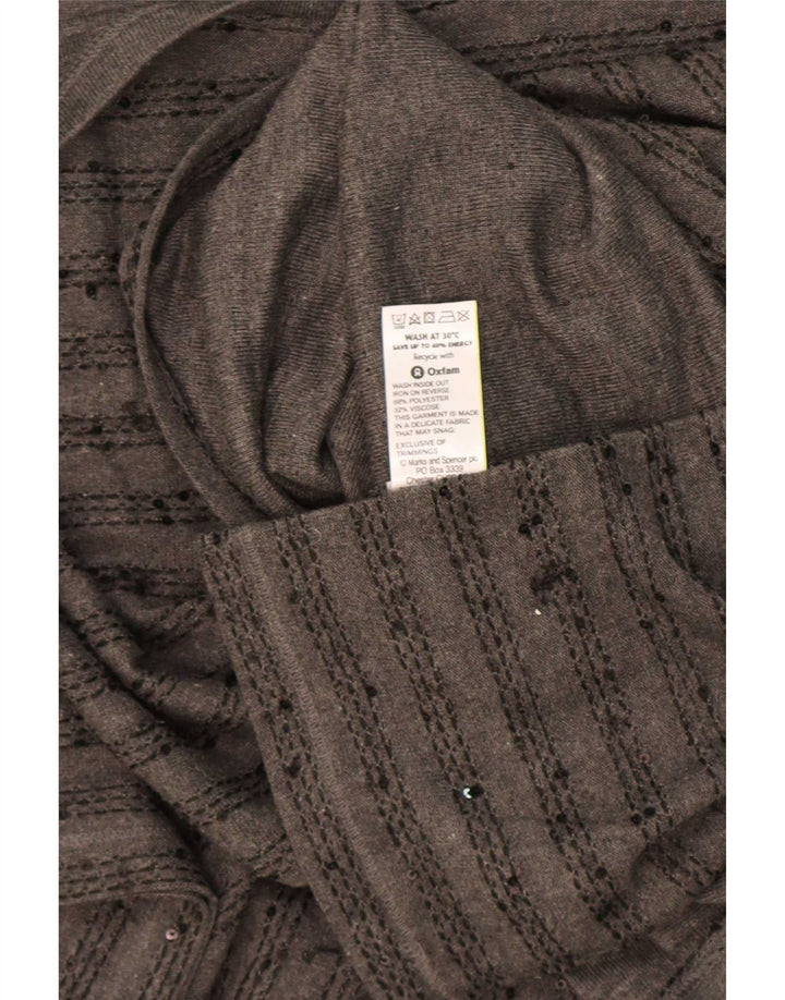Zara Womens Top 3/4 Sleeve UK 20 2XL Grey Striped Polyester