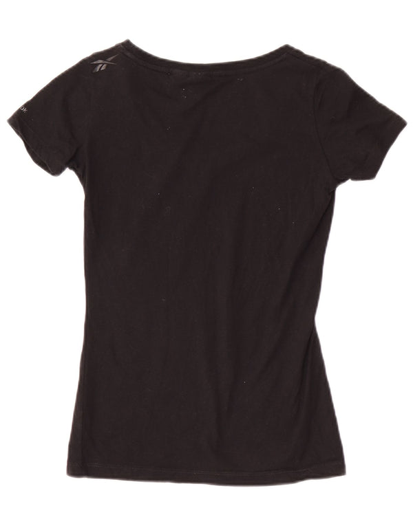 Reebok Damen Graphic T-Shirt Top UK 8 Small Schwarz Baumwolle