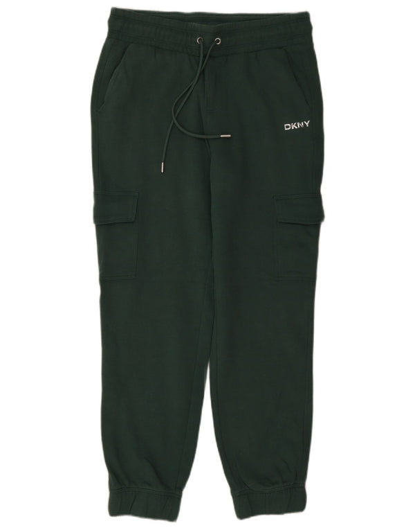Dkny Dame Cargo Træningsdragt Bukser Joggers UK 10 Small Green Cotton