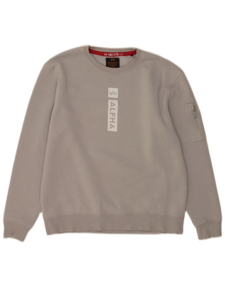 Alpha Industries Mens Graphic Sweatshirt Jumper Large Grey Cotton
