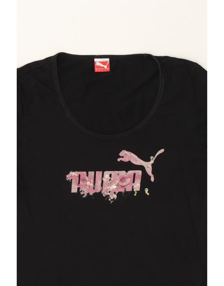 PUMA Womens Graphic T-Shirt Top UK 12 Medium Black Vintage Puma and Second-Hand Puma from Messina Hembry 