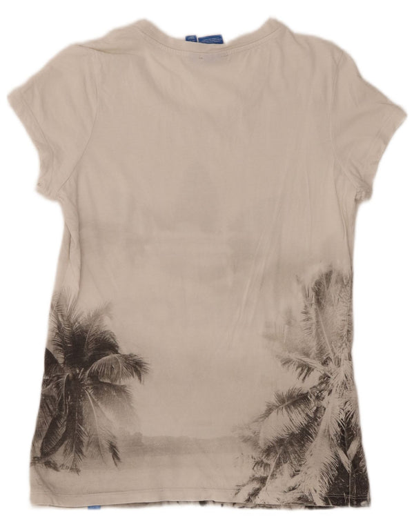 Adidas Womens Graphic T-Shirt Top UK 14 Medium White Floral Cotton