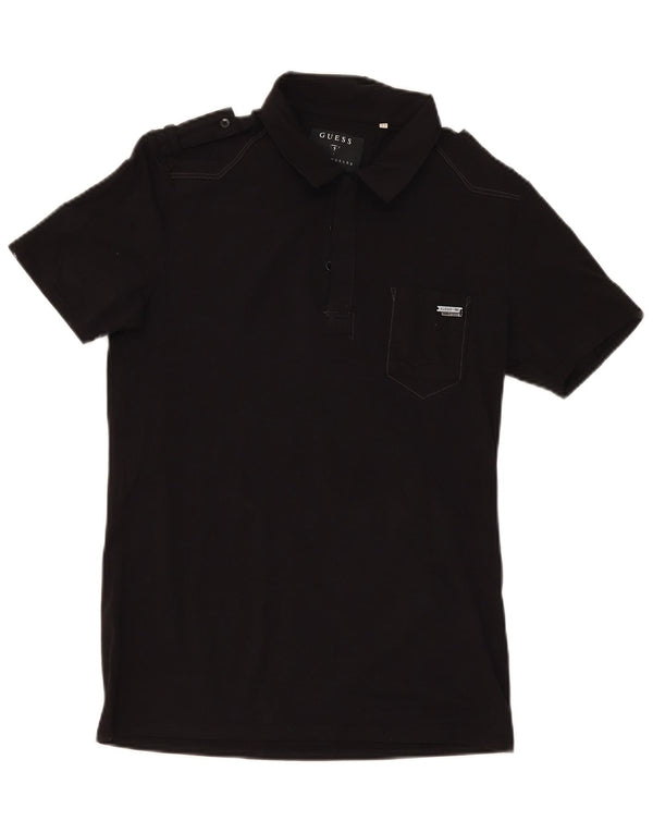 Guess Mens Military Polo Shirt UK 34 XS fekete pamut