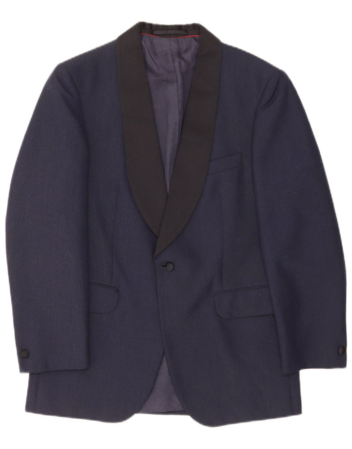 Kruunu Mens 1 Button Blazer Jacket UK 36 Small Navy Blue Colourblock Wool