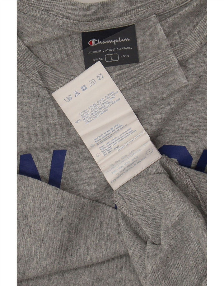 CHAMPION Mens Graphic Top Long Sleeve Large Grey Cotton