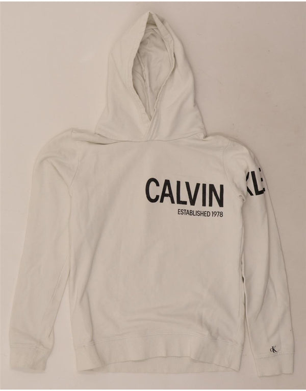 Calvin Klein Jeans Jungen-Pullover mit grafischem Kapuzenpullover, 15–16 Jahre, weiße Baumwolle