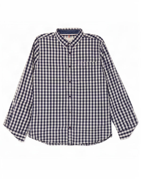 Weird Fish Mens Shirt XL Navy Blue Gingham Cotton
