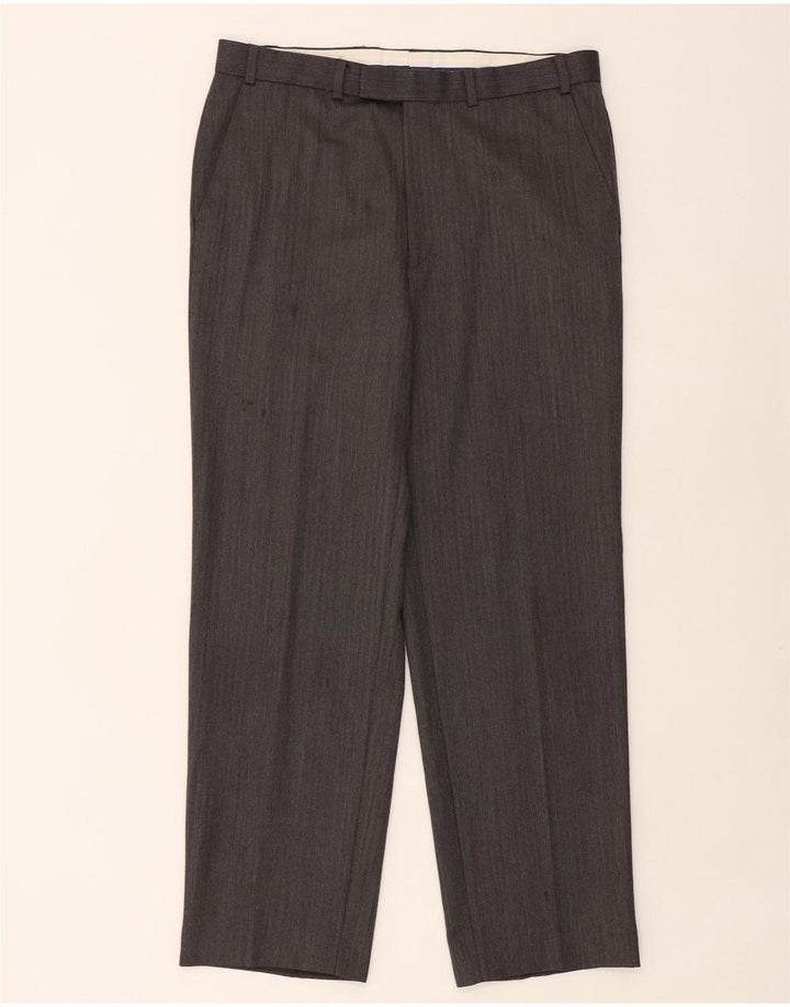Marks & Spencer Mens Straight Suit Trousers W36 L31 Grey Herringbone Wool