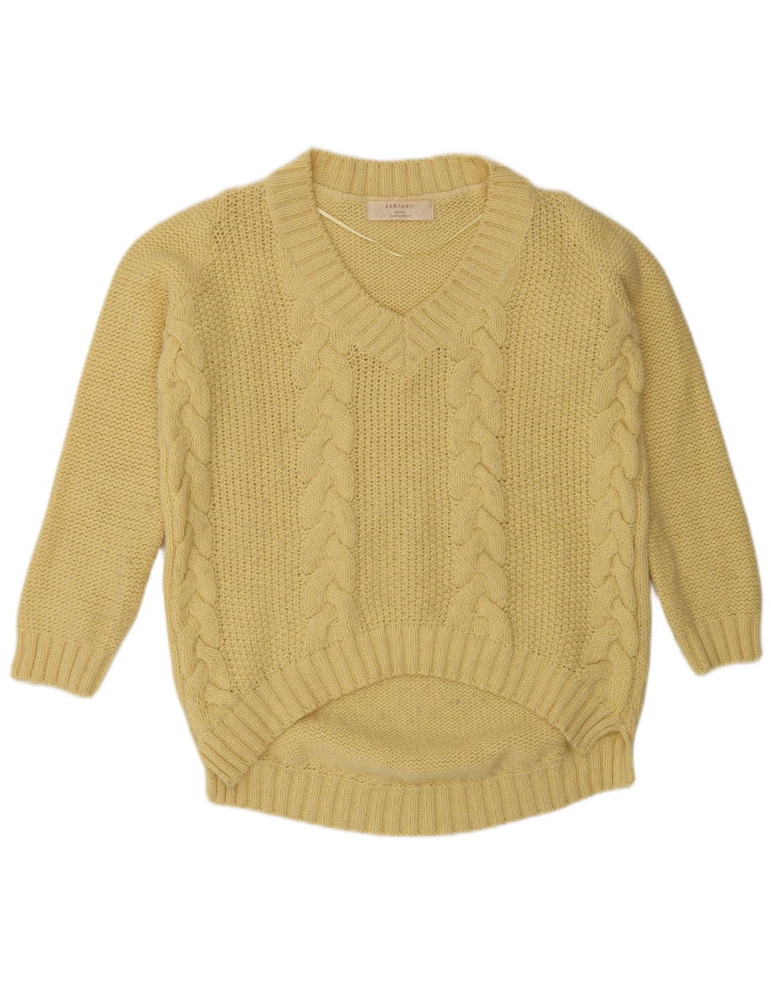Zara Womens V-Neck Jumper Sweater UK 14 Medium Yellow