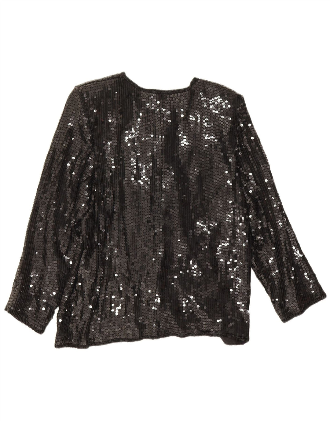 Vintage Womens Sequin Shirt Blouse UK 14 Medium Black Silk