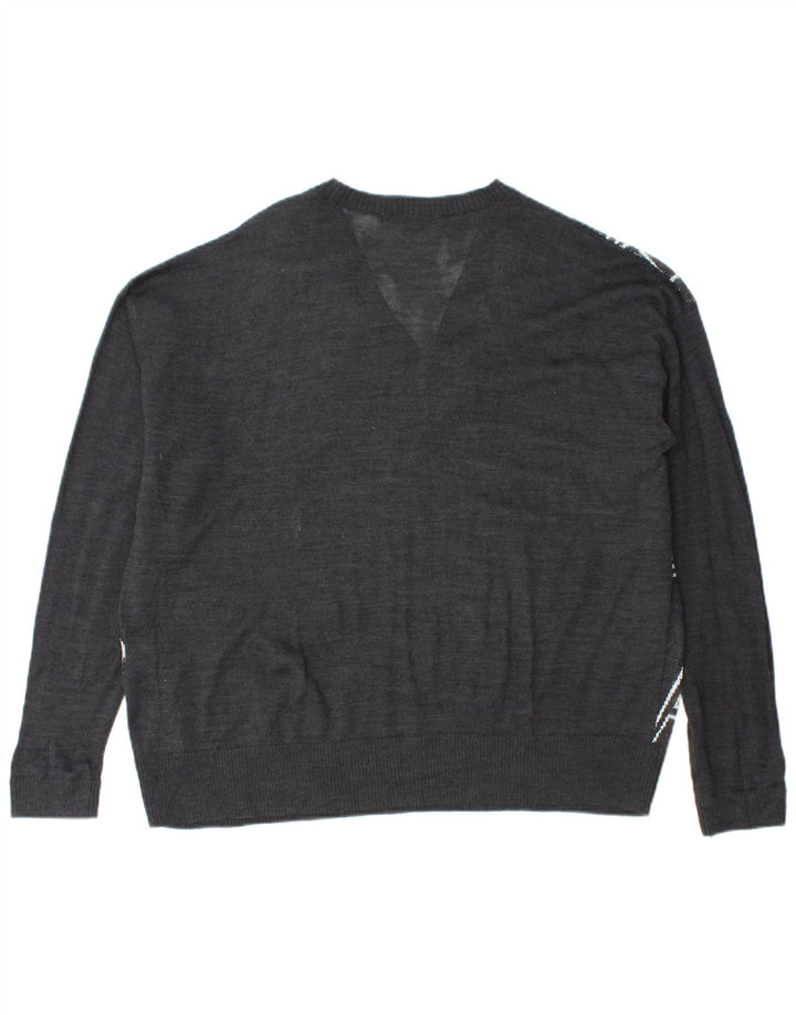 ARMANI EXCHANGE Womens Oversized V-Neck Jumper Sweater UK 14 Medium Grey