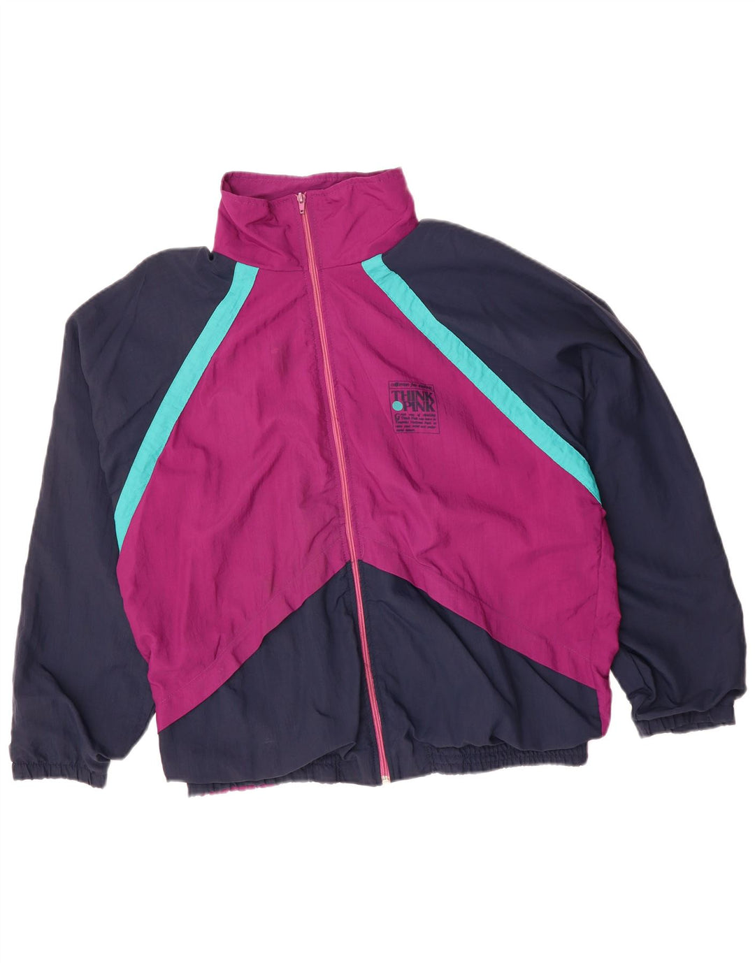 THINK PINK Mens Tracksuit Top Jacket Large Burgundy Colourblock Polyester