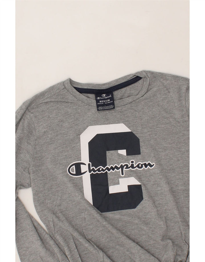 CHAMPION Boys Graphic Top Long Sleeve 9-10 Years Medium Grey Cotton Vintage Champion and Second-Hand Champion from Messina Hembry 