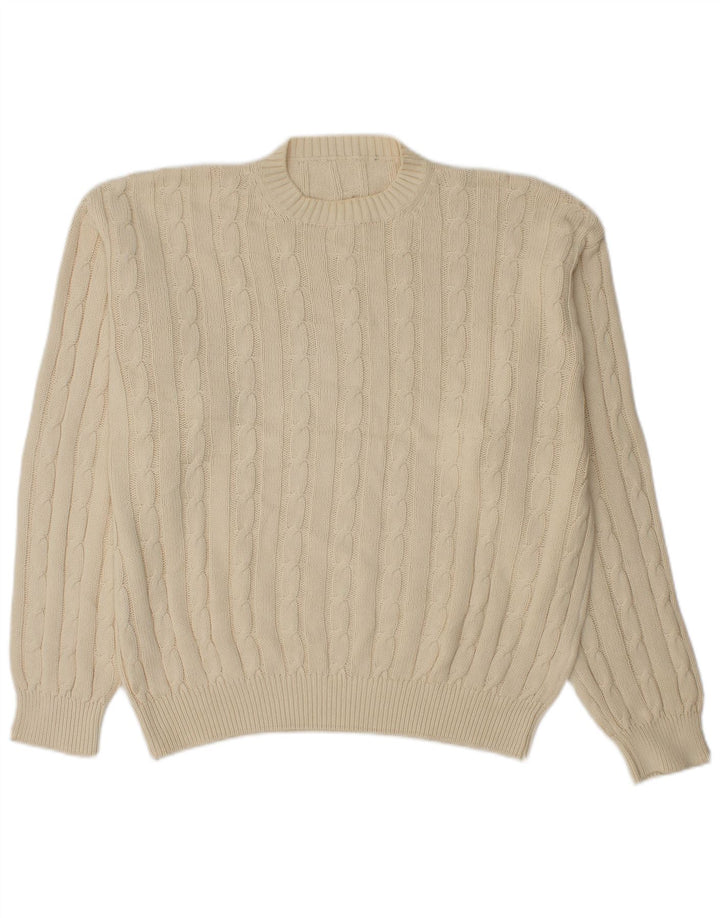 Vintage Mens Crew Neck Jumper Sweater Medium Off White Cotton