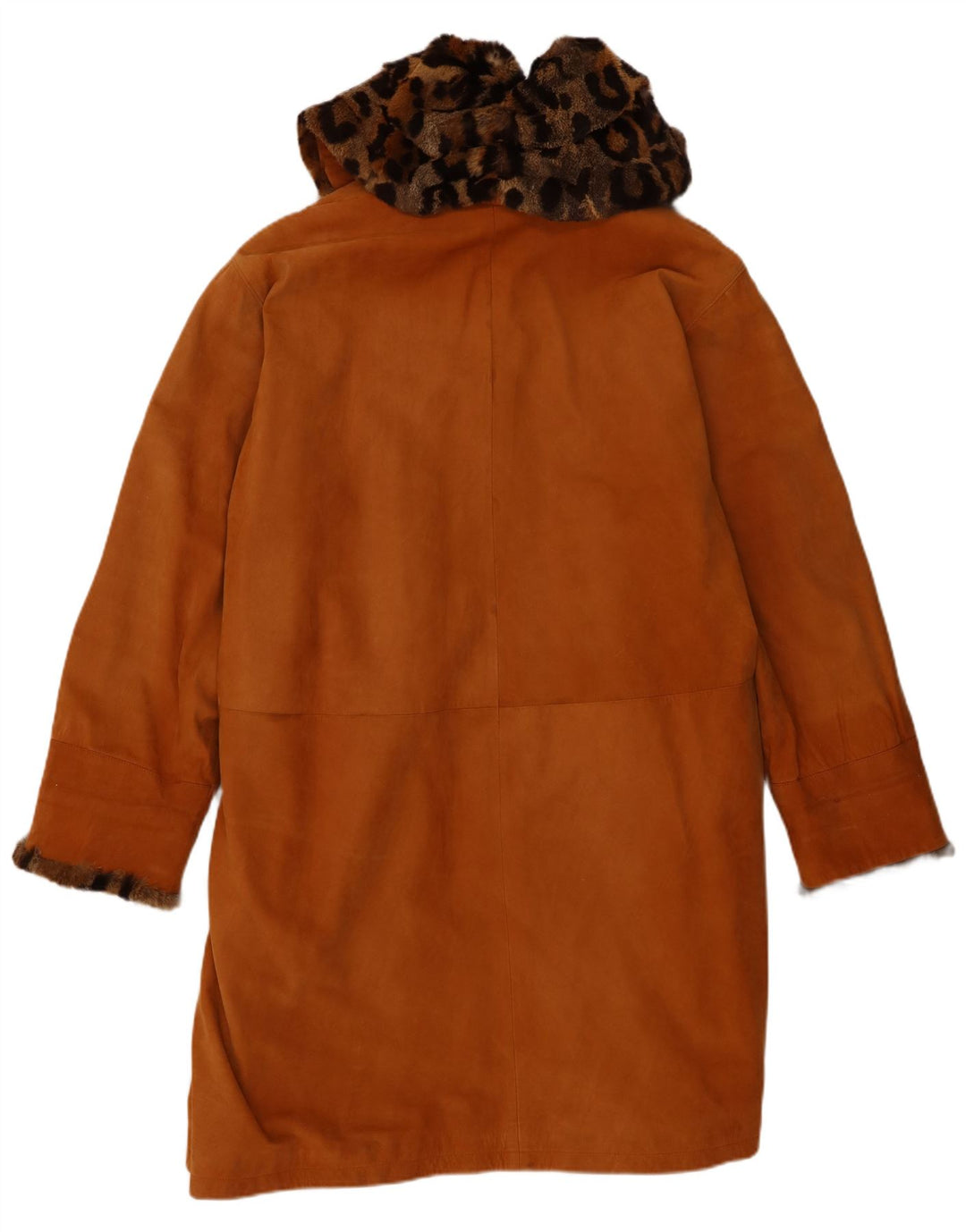 Vintage Womens Oversized Leather Shearling Coat EU 42 Large Brown Shearling