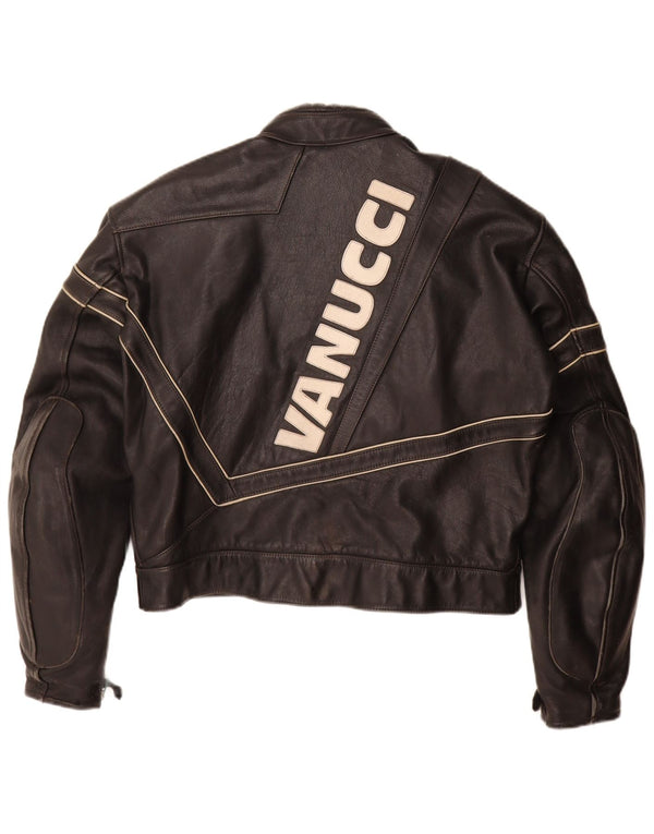 Vanucci Mens Graphic Leather Racer Jacket IT 58 3XL Black