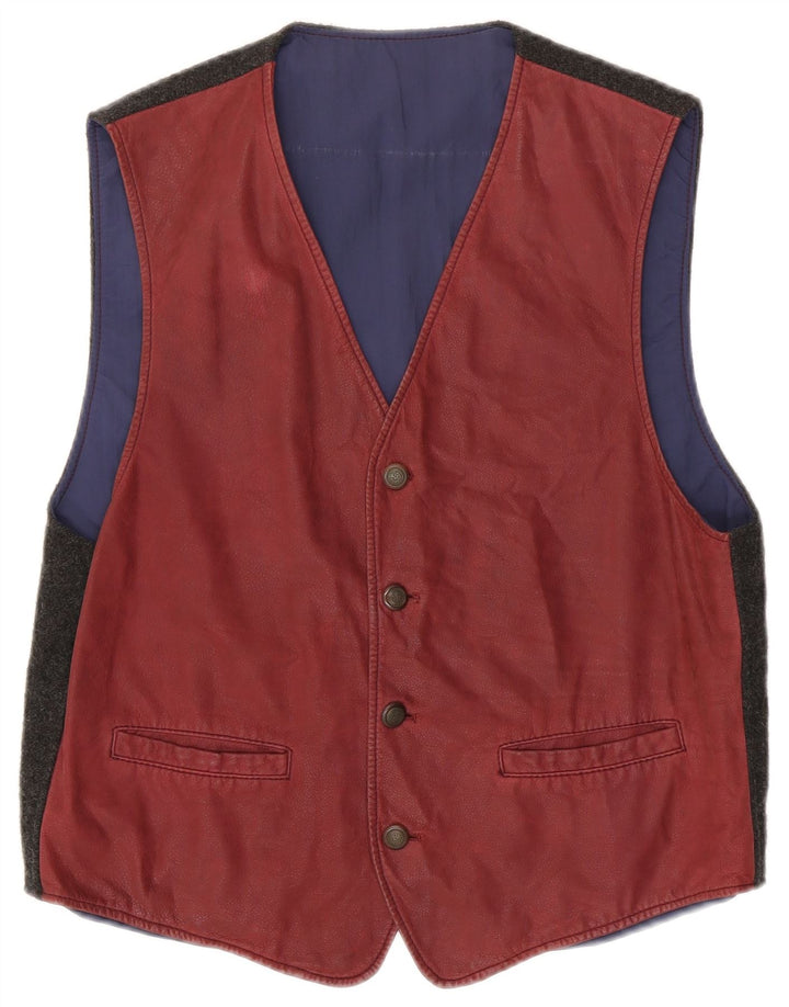 Vintage Mens Waistcoat Medium Maroon Colourblock