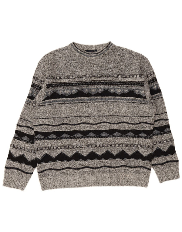 Carletti Suéter De Cuello Redondo Para Hombre 2XL Acrílico Geométrico Gris