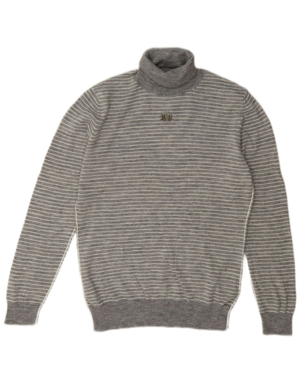 La Martina Dame Roll Neck Jumper Sweater Størrelse 5 XL Grå Stribet Akryl