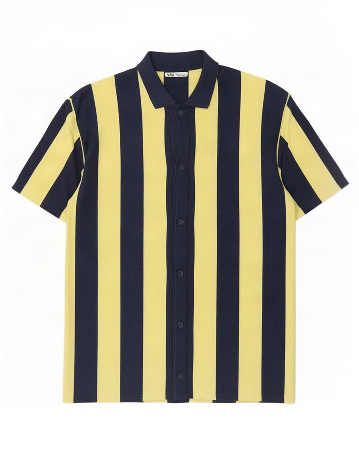 Camicia Zara da uomo a maniche corte in cotone a righe blu medio