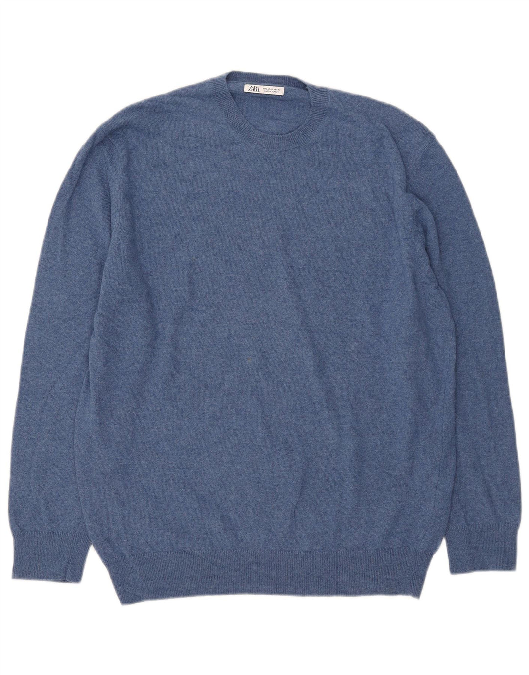 Zara Mens Crew Neck Jumper Sweater Large Blue Polyamide