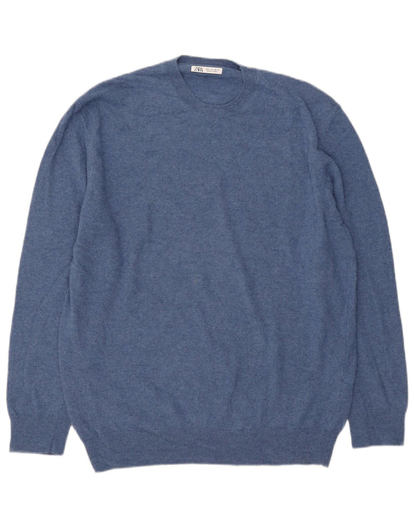 Zara Mens Crew Neck Jumper Sweater Large Blue Polyamide