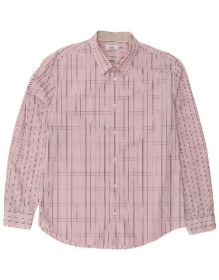 CALVIN KLEIN Mens Shirt Large Pink Check Cotton