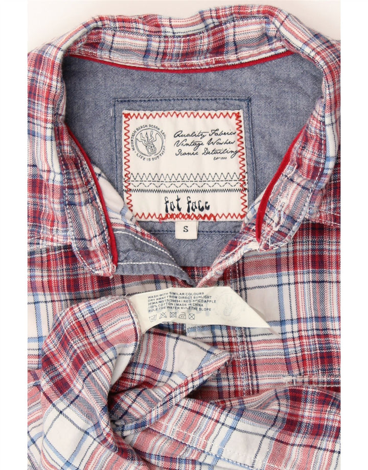 FAT FACE Camicia da uomo in flanella di cotone a quadri rossi piccoli
