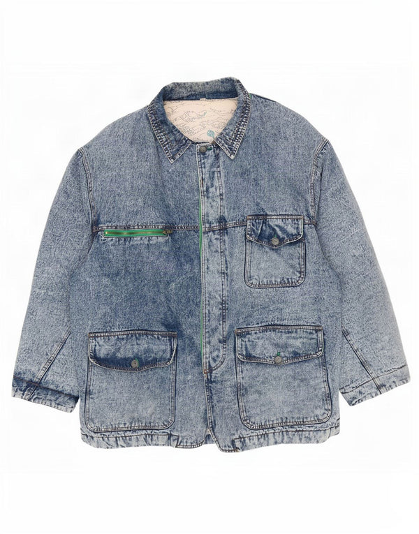 Vintage Hombre Denim Abrigo IT 60/62 5XL Algodón Azul