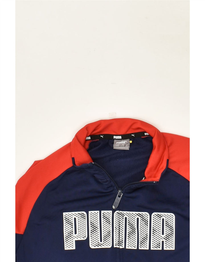 PUMA Boys Graphic Tracksuit Top Jacket 13-14 Years Navy Blue Colourblock | Vintage Puma | Thrift | Second-Hand Puma | Used Clothing | Messina Hembry 