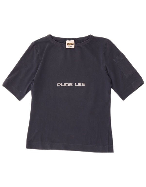 Lee Womens Crop Graphic T-Shirt Top UK 14 Large Navy Blue