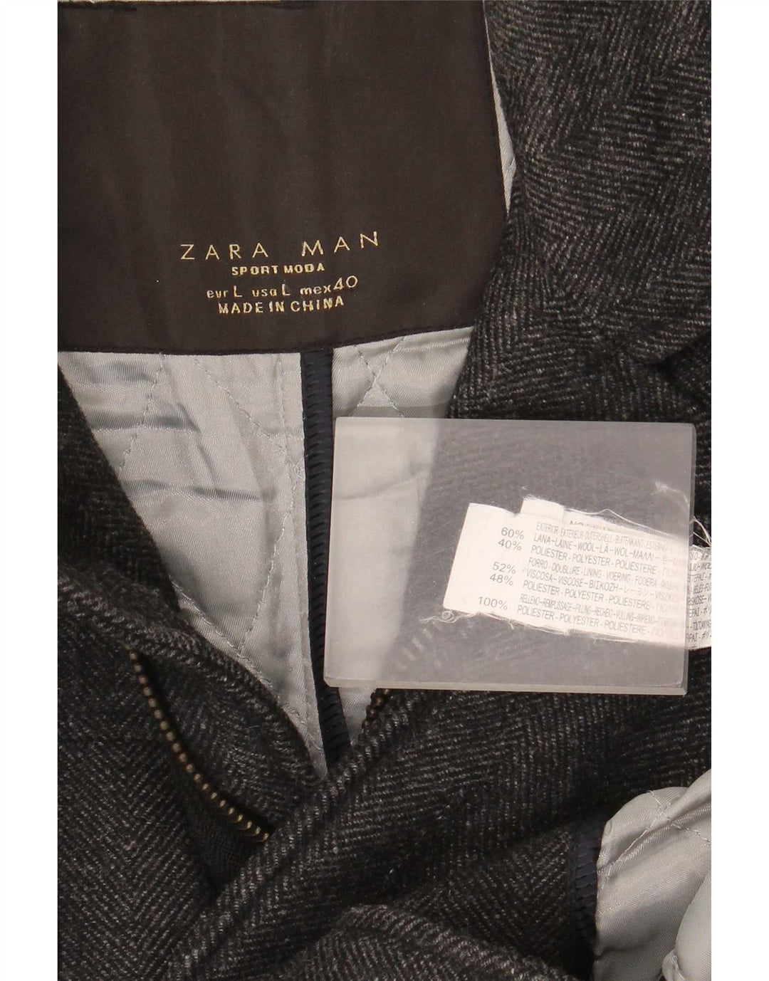 Zara Mens Utility Jacket UK 40 Μεγάλο Γκρι Μαλλί ψαροκόκαλο