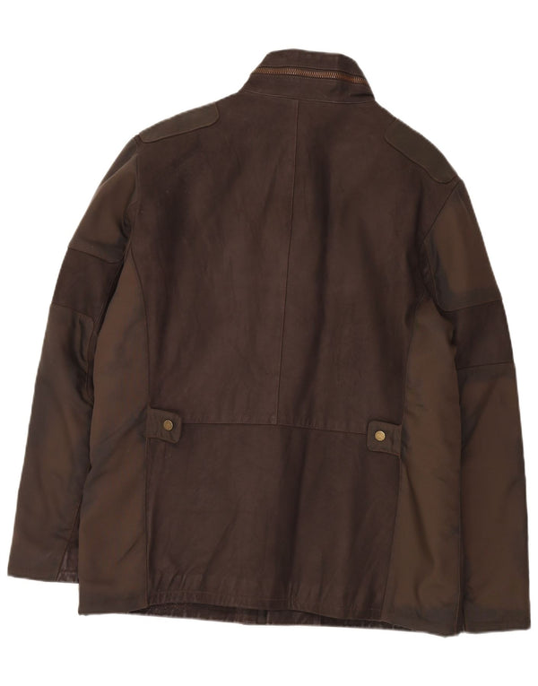 Vintage hombres chaqueta de cuero con capucha IT 52 marrón grande
