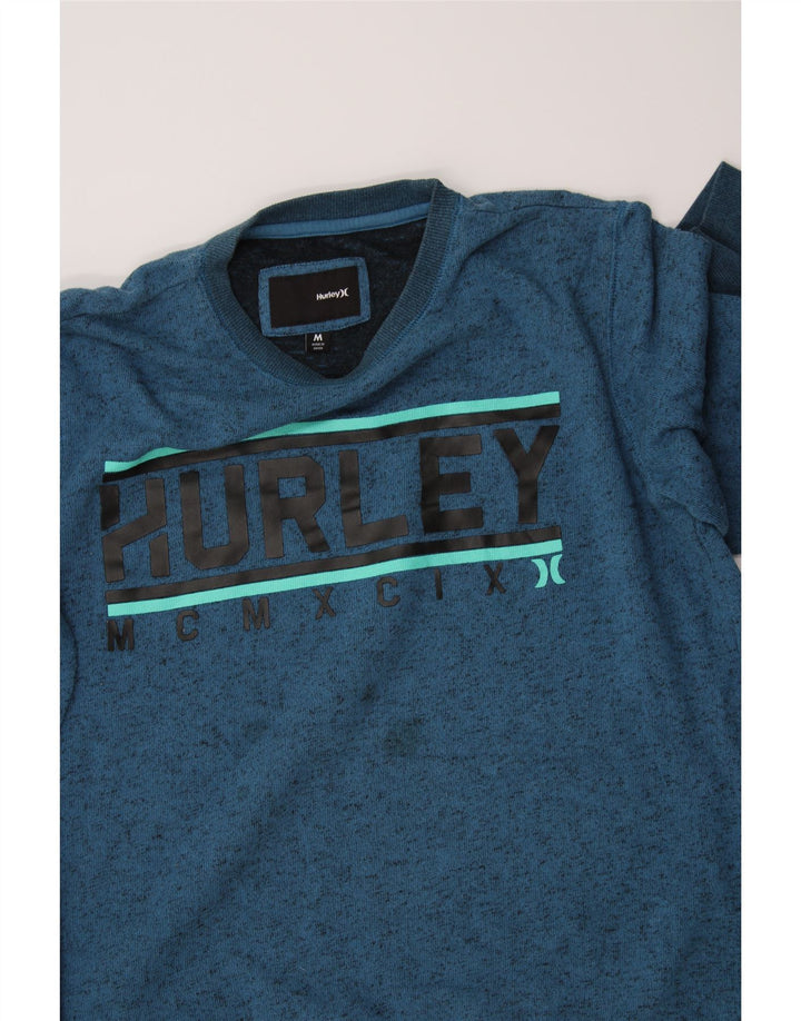 HURLEY Mens Graphic Sweatshirt Jumper Medium Blue Flecked Cotton Vintage Hurley and Second-Hand Hurley from Messina Hembry 