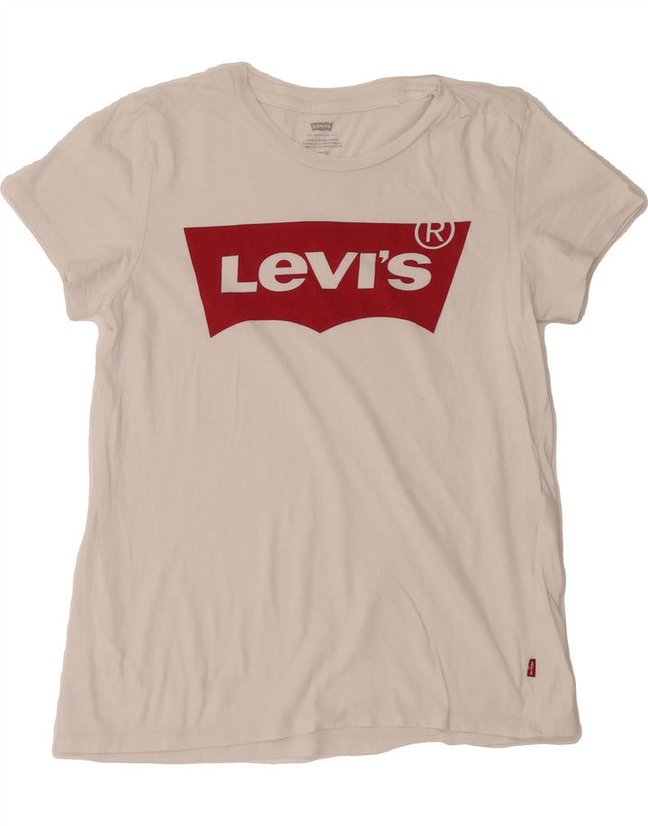 LEVI'S Womens Graphic T-Shirt Top UK 10 Small White Vintage Levi's and Second-Hand Levi's from Messina Hembry 