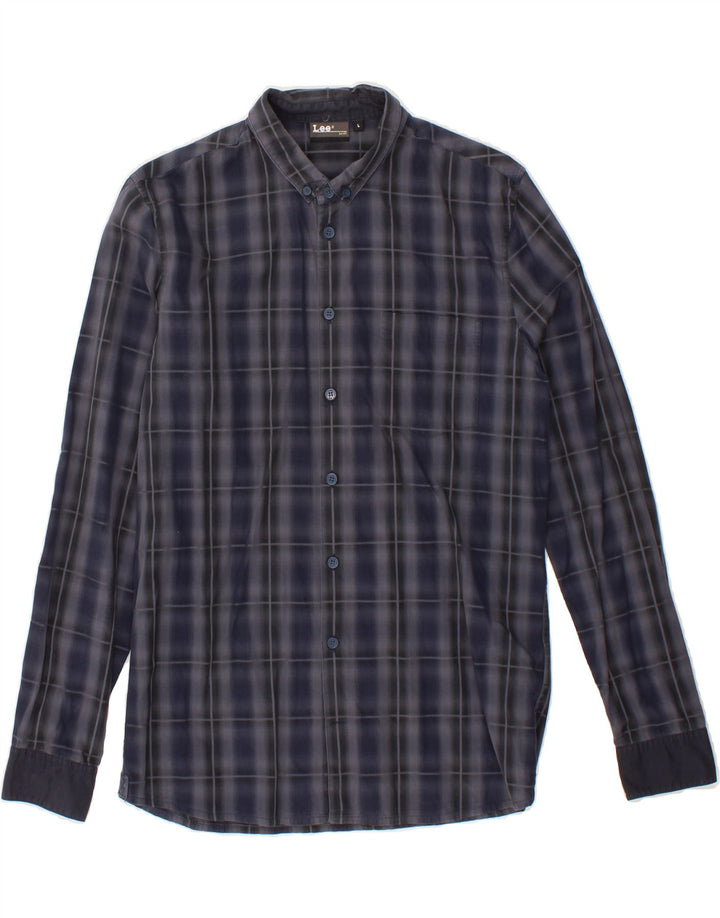 LEE Boys Shirt 15-16 Years Large Navy Blue Check Cotton Vintage Lee and Second-Hand Lee from Messina Hembry 