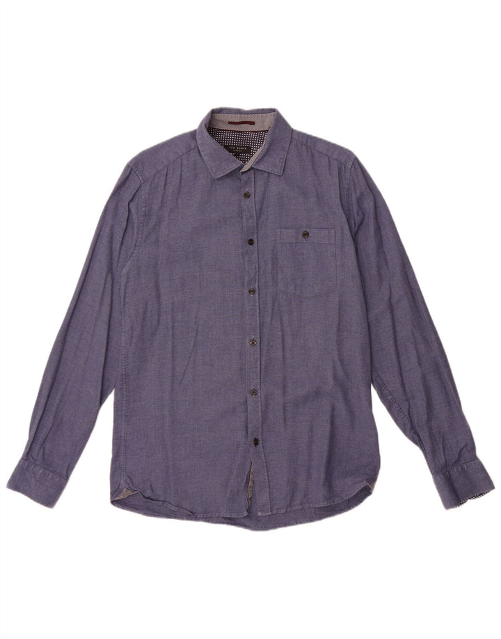 Camicia da uomo Ted Baker taglia 3 cotone blu medio