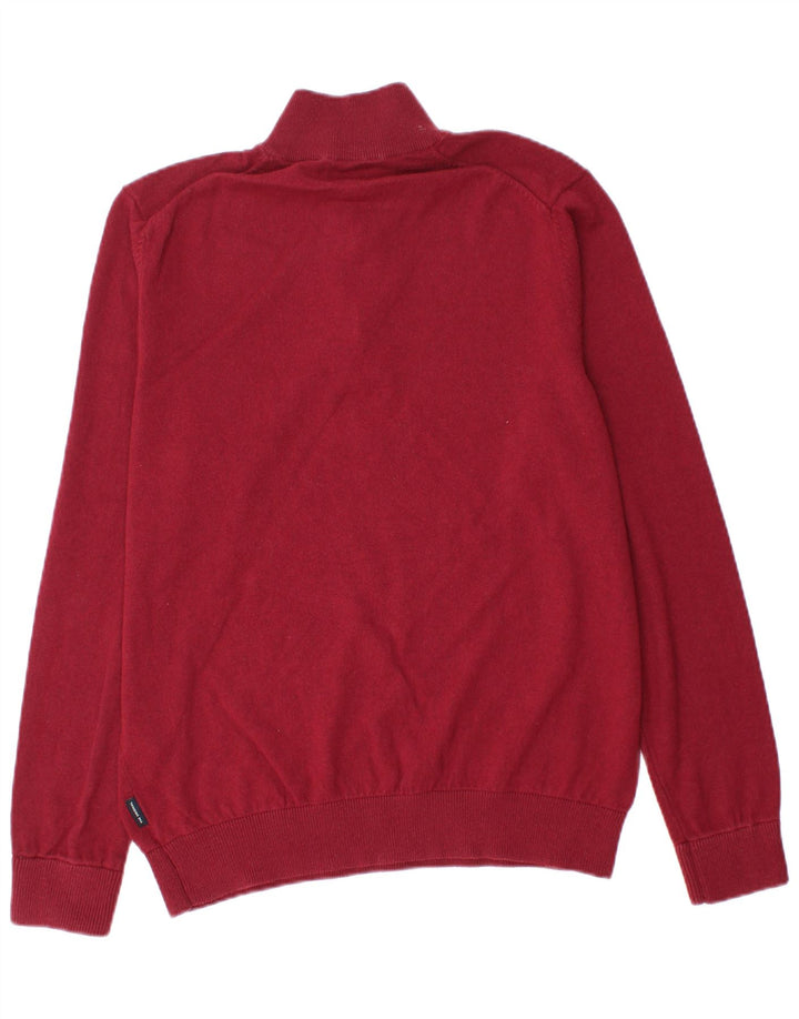 BEN SHERMAN Mens Zip Neck Jumper Sweater Medium Maroon Cotton